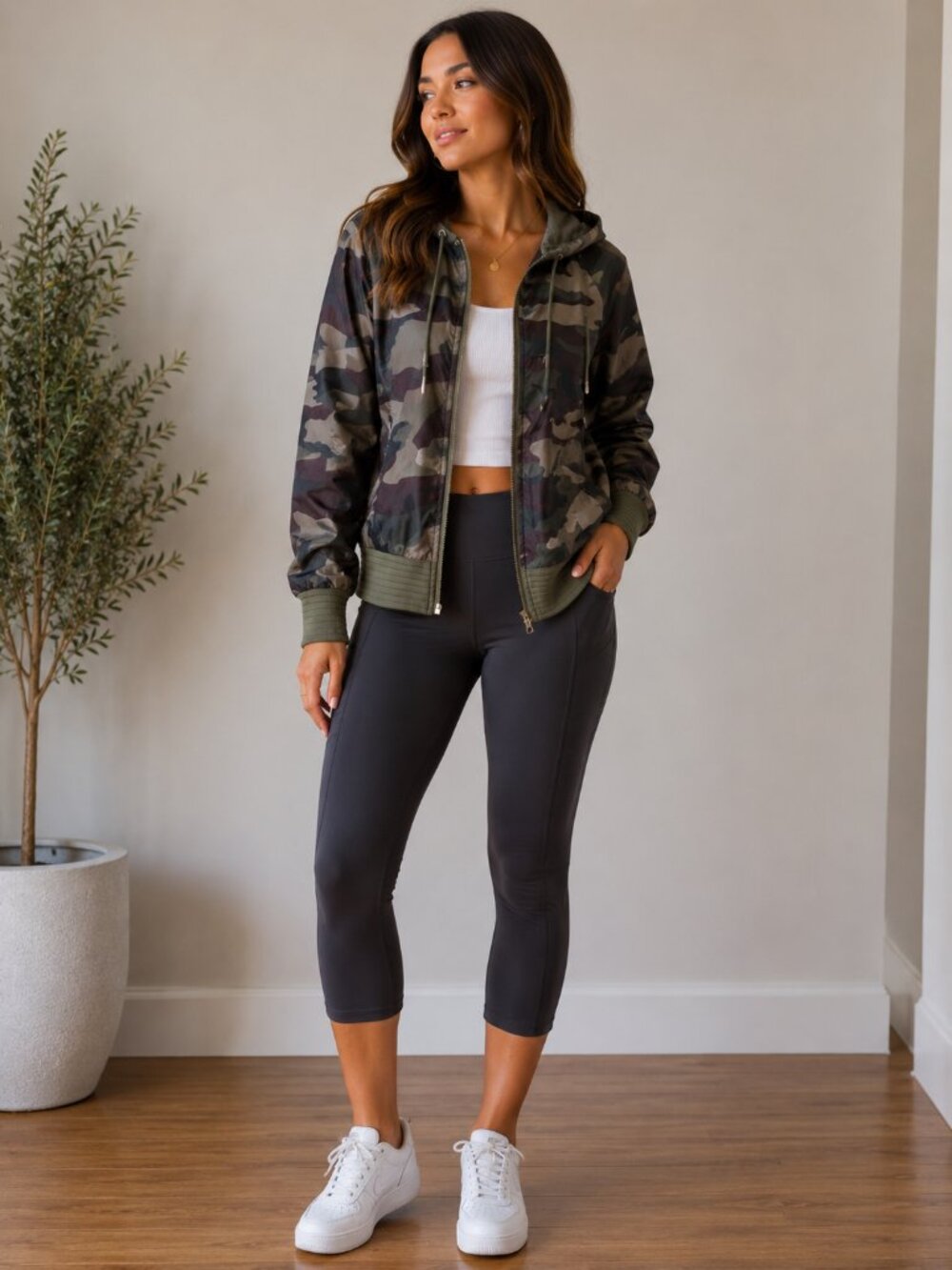 TNA Camouflage Hooded Windbreaker Jacket in Olive, Gray, Burgundy